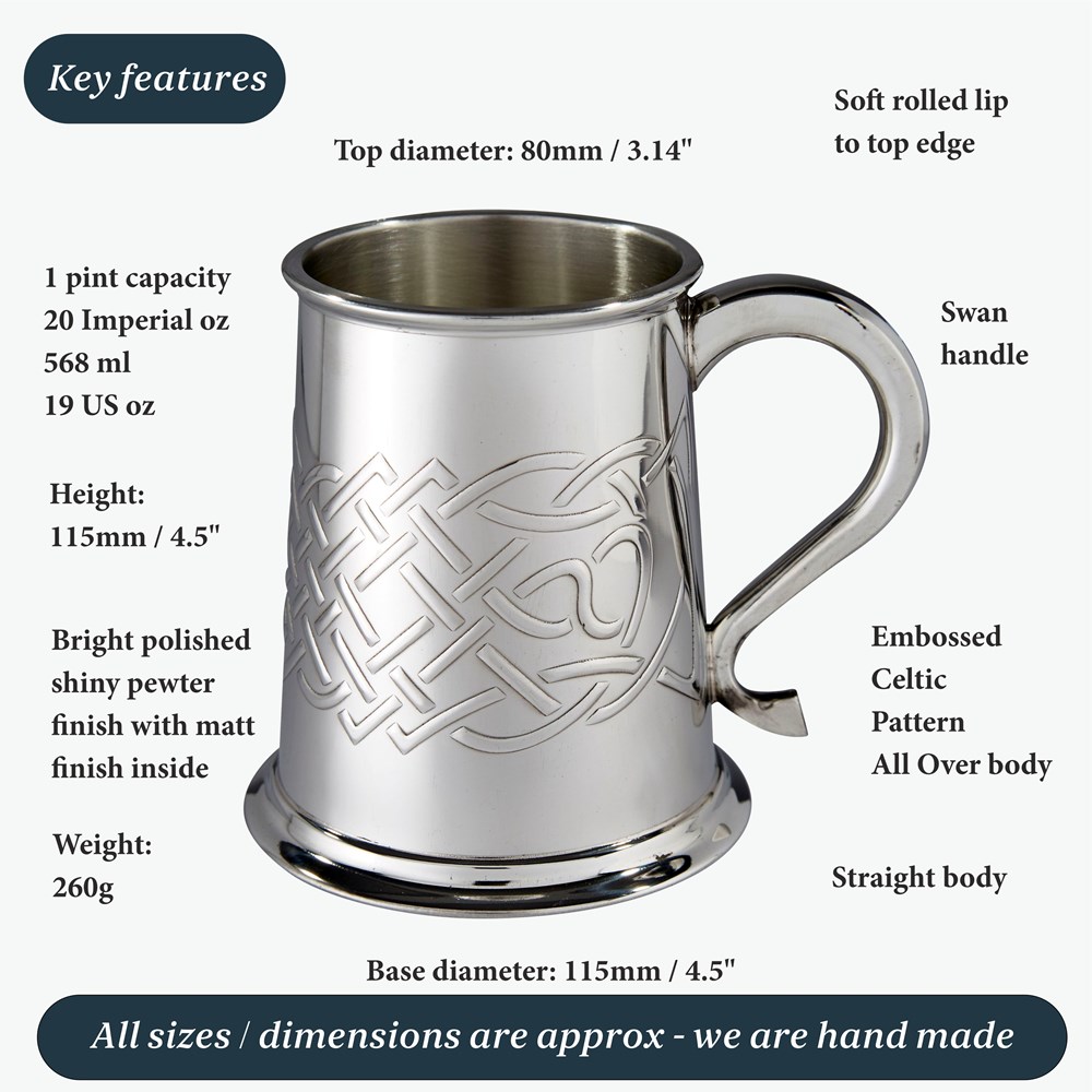 Islay Celtic Embossed One Pint Pewter Tankard