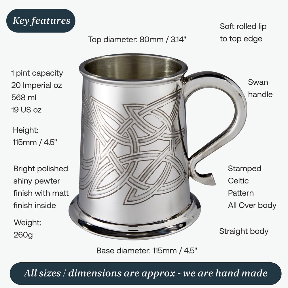Skye Celtic Embossed One Pint Pewter Tankard Skye Celtic Embossed One Pint Pewter Tankard