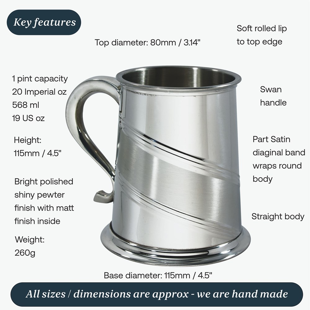 Diagonal Stripe One Pint Pewter Tankard