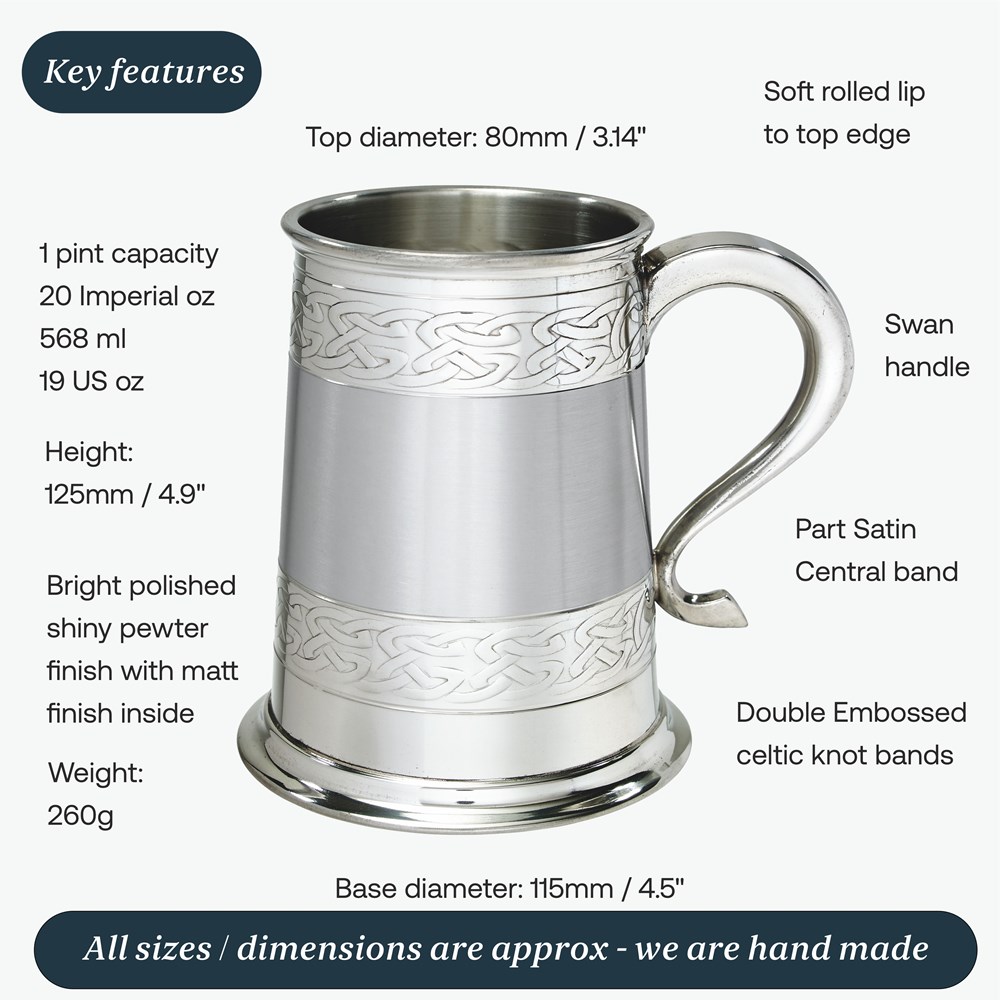 Embossed Celtic Bands One Pint Pewter Tankard Embossed Celtic Bands One Pint Pewter Tankard