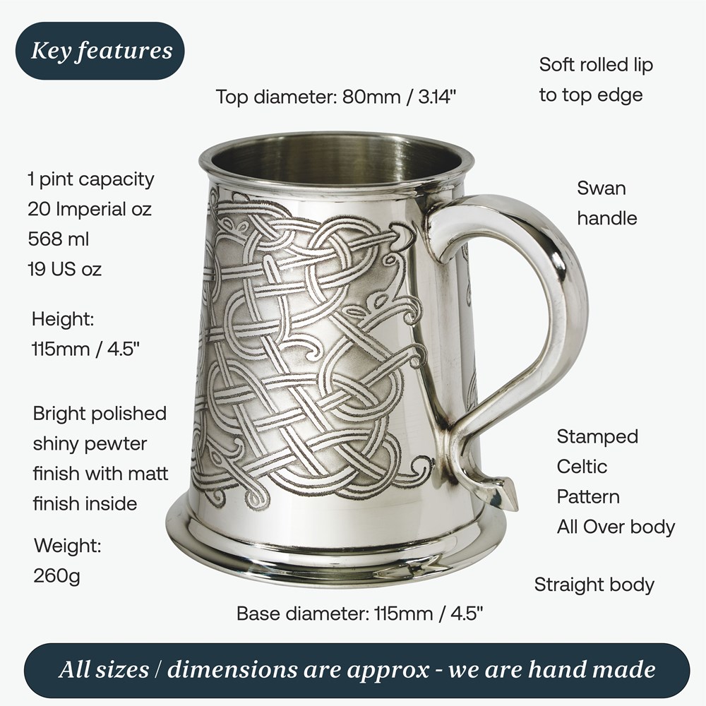 Celtic Pattern Pewter One Pint Tankard