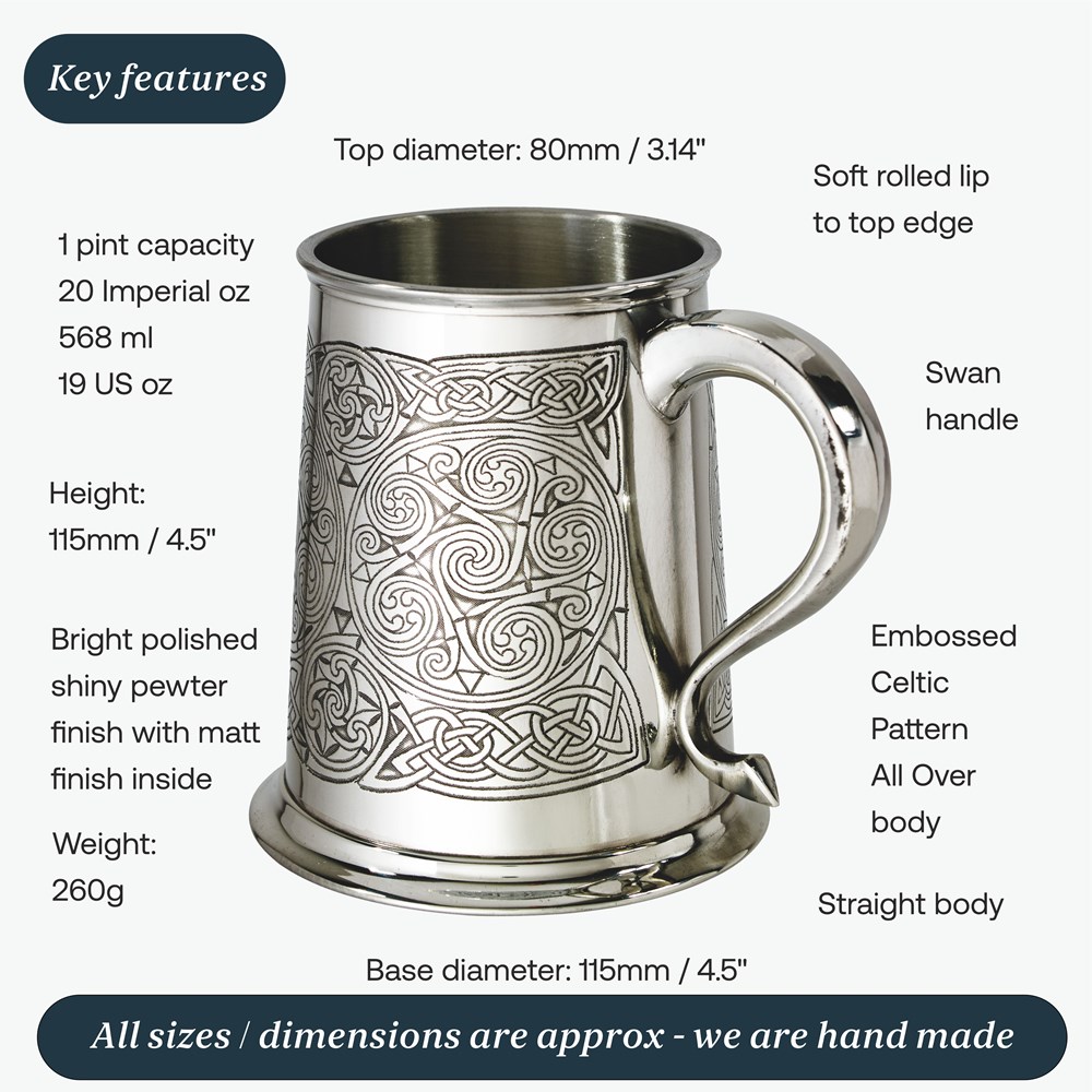 Celtic Spirals One Pint Pewter Tankard Celtic Spirals One Pint Pewter Tankard