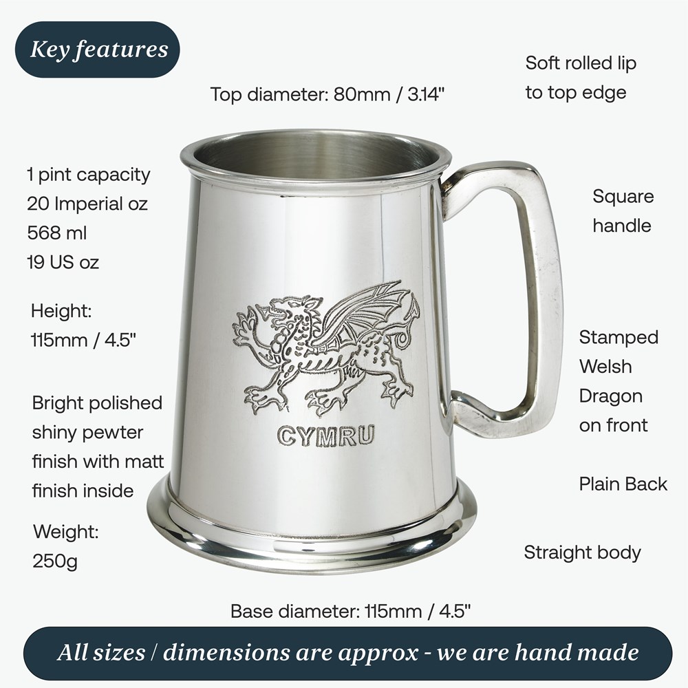 Welsh Dragon One Pint Pewter Tankard