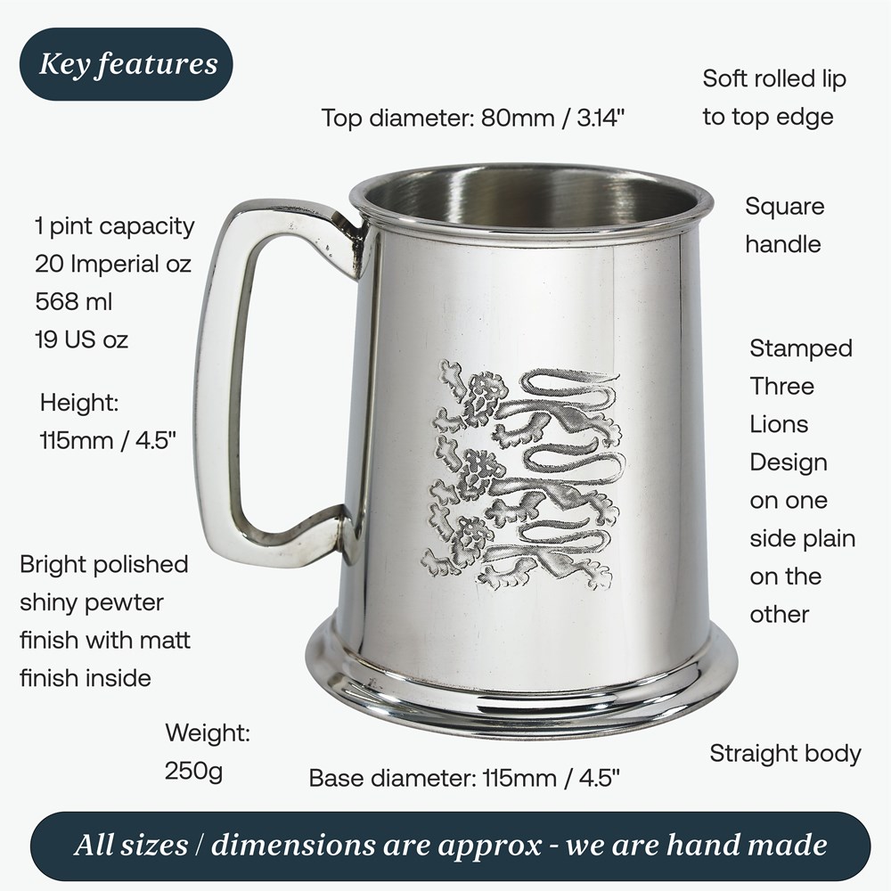 Three Lions One Pint Pewter Tankard