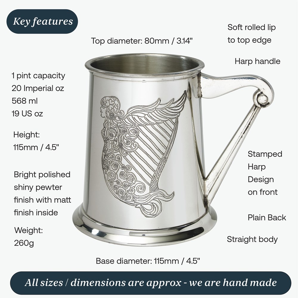 Irish Harp  One Pint Pewter Tankard