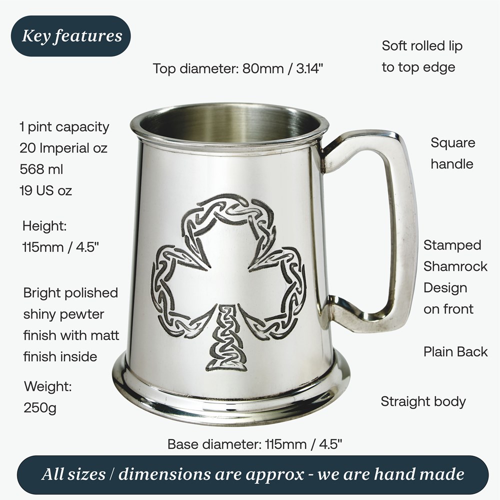 Shamrock One Pint Pewter Tankard