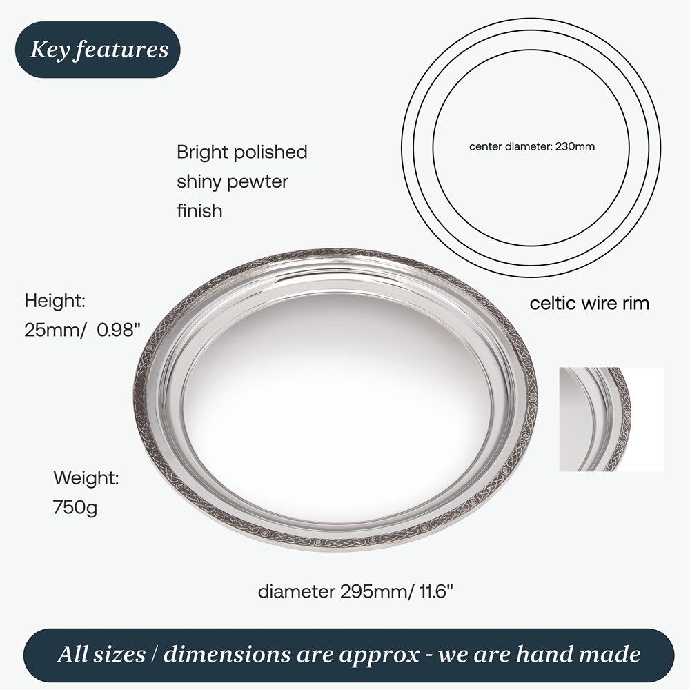 Large Celtic Rim Pewter Tray
