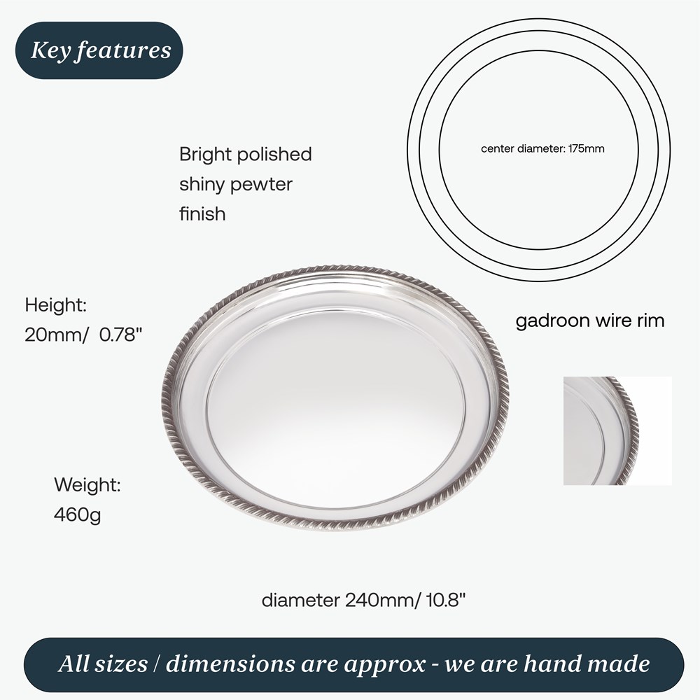 Medium Gadroon Rim Pewter Tray Medium Gadroon Rim Pewter Tray