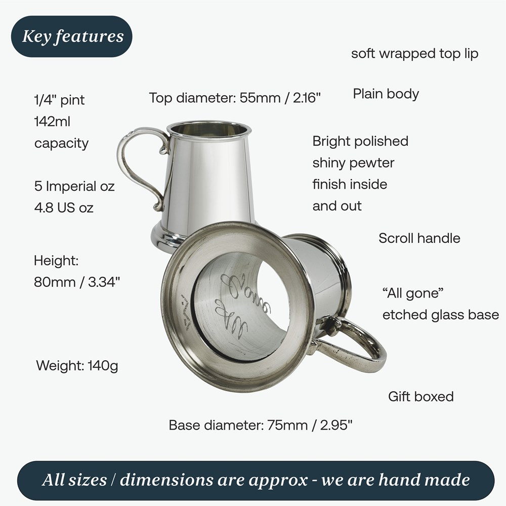 All Gone Etched Glass Base Pewter Baby Mug