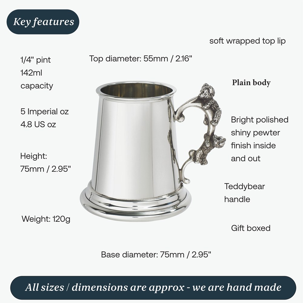 Teddy Bear Handle Pewter Quarter Pint Baby Mug