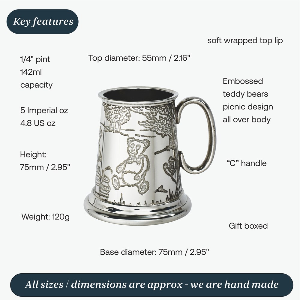 Teddy Bears Picnic Pewter Quarter Pint Baby Mug