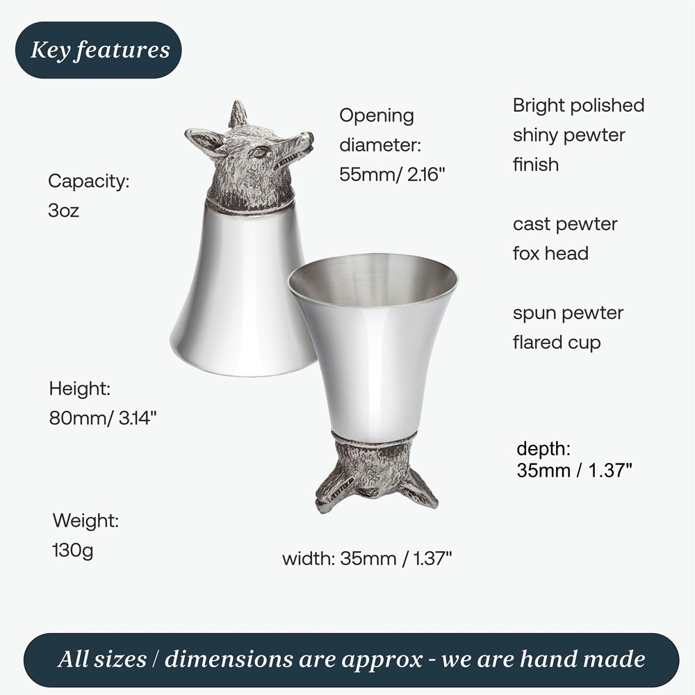 3oz Fox Head Pewter Jigger Cup 3oz Fox Head Pewter Jigger Cup