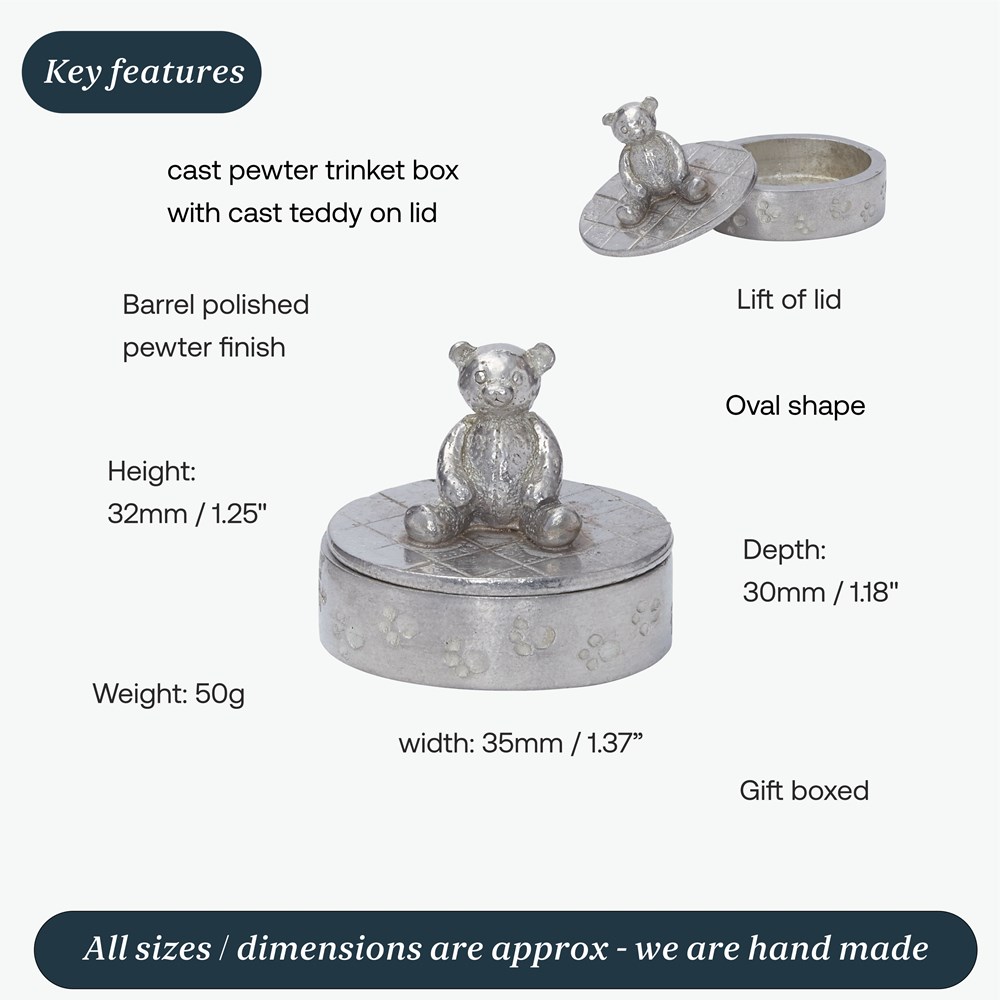 Cast Pewter Teddy Bear Oval Trinket Box Cast Pewter Teddy Bear Oval Trinket Box