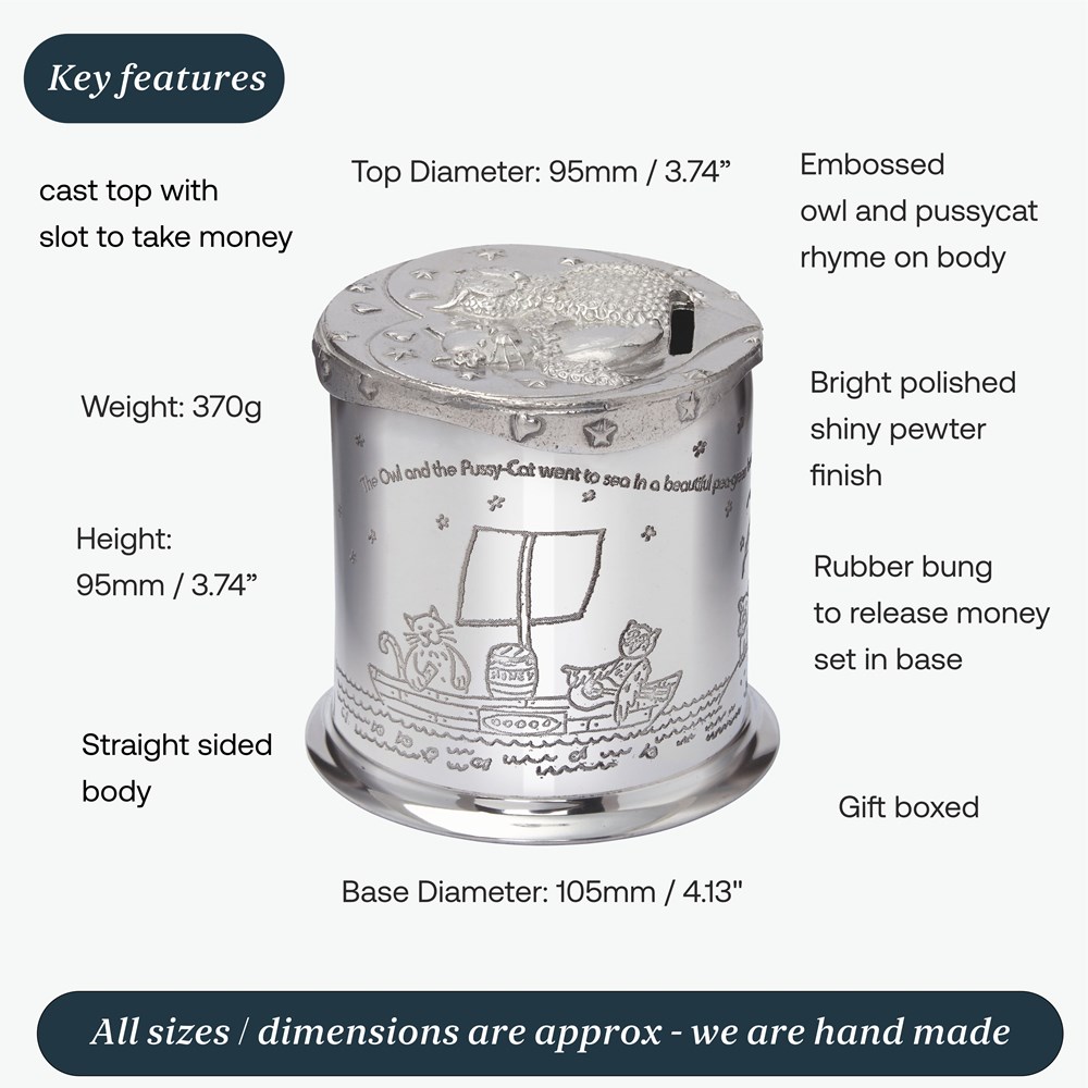 Owl And Pussycat Pewter Money Box