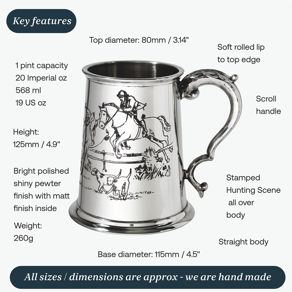Hunting Scene One Pint Pewter Tankard