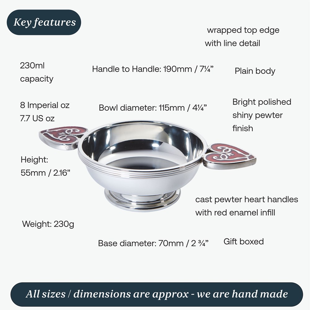 Large Red Heart Of The Highlands Pewter Quaich