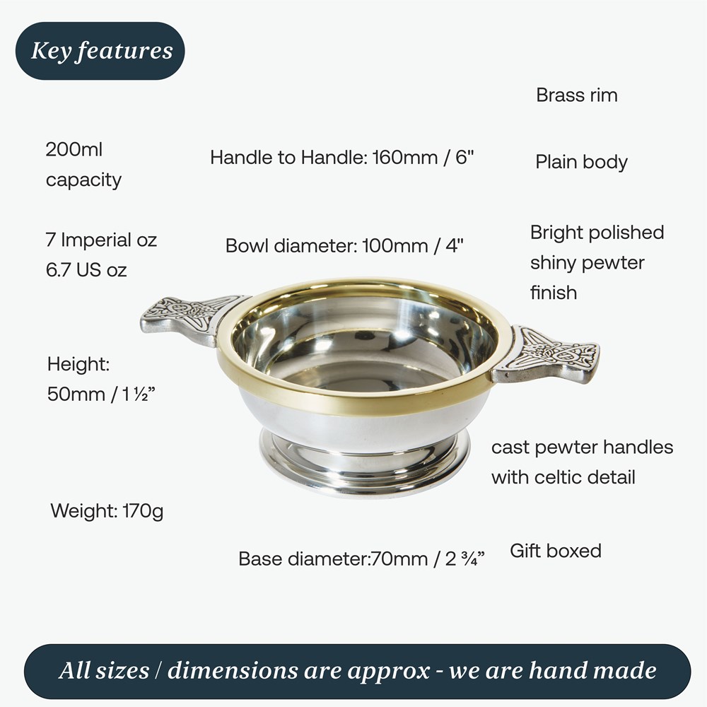 Medium Brass Rim Pewter Quaich