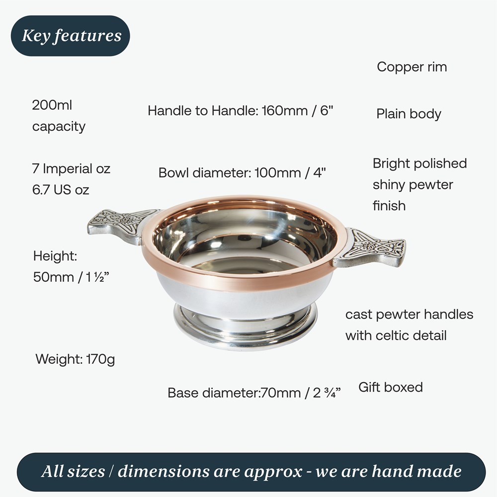 Medium Copper Rim Pewter Quaich Medium Copper Rim Pewter Quaich