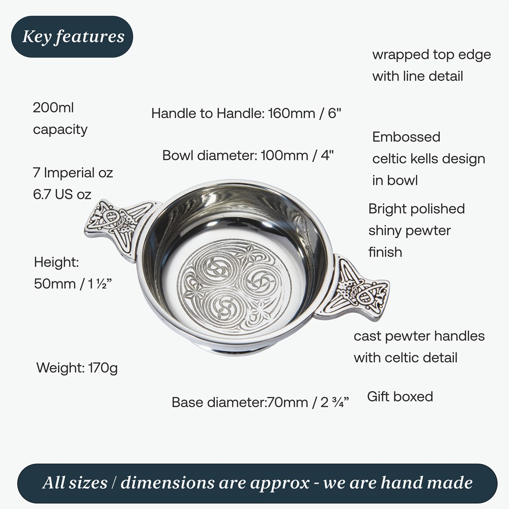 Medium Kells Pewter Quaich