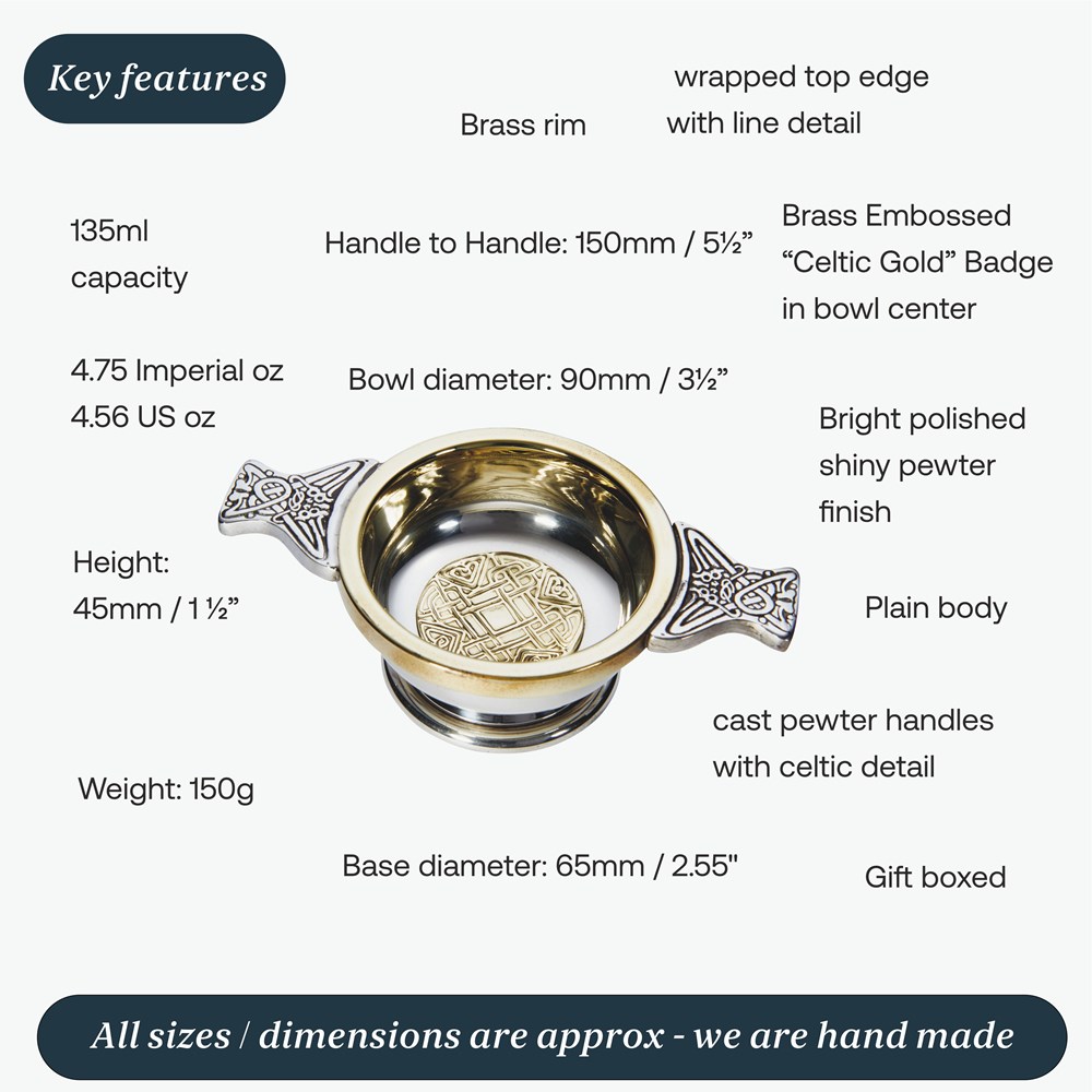 Small Celtic Gold Pewter And Brass Quaich