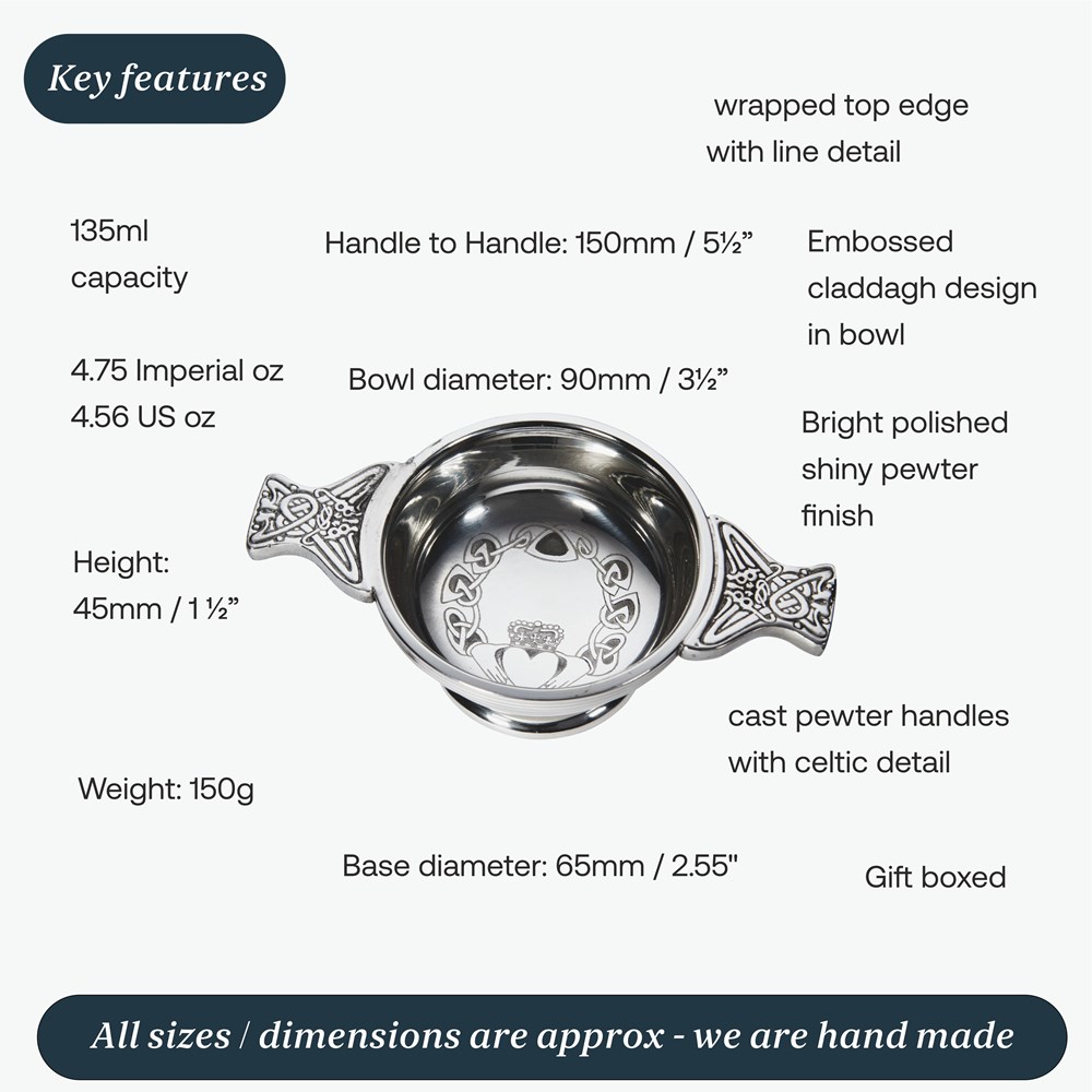 Small Claddagh Pewter Quaich