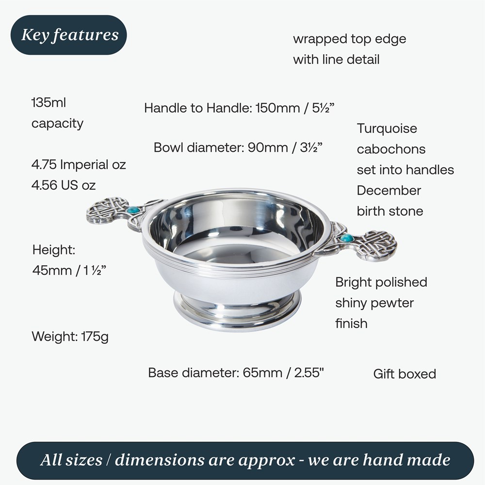 Birthstone Pewter Quaich December With Turquoise Stones Birthstone Pewter Quaich December With Turquoise Stones