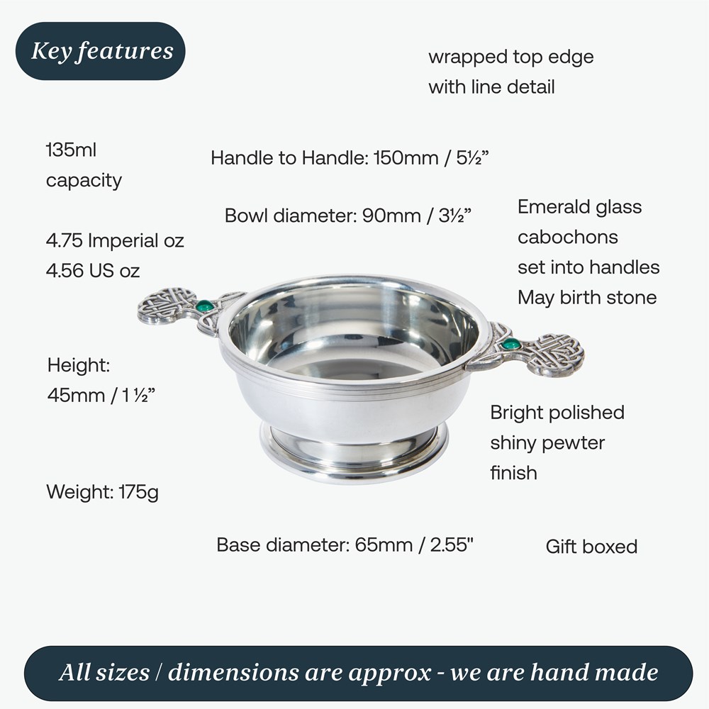 Birthstone Pewter Quaich May With Emerald Stones