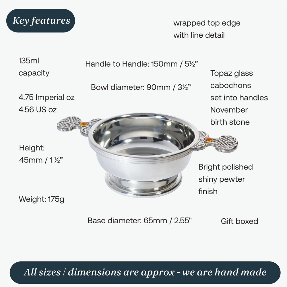 Birthstone Pewter Quaich November With Topaz Stones