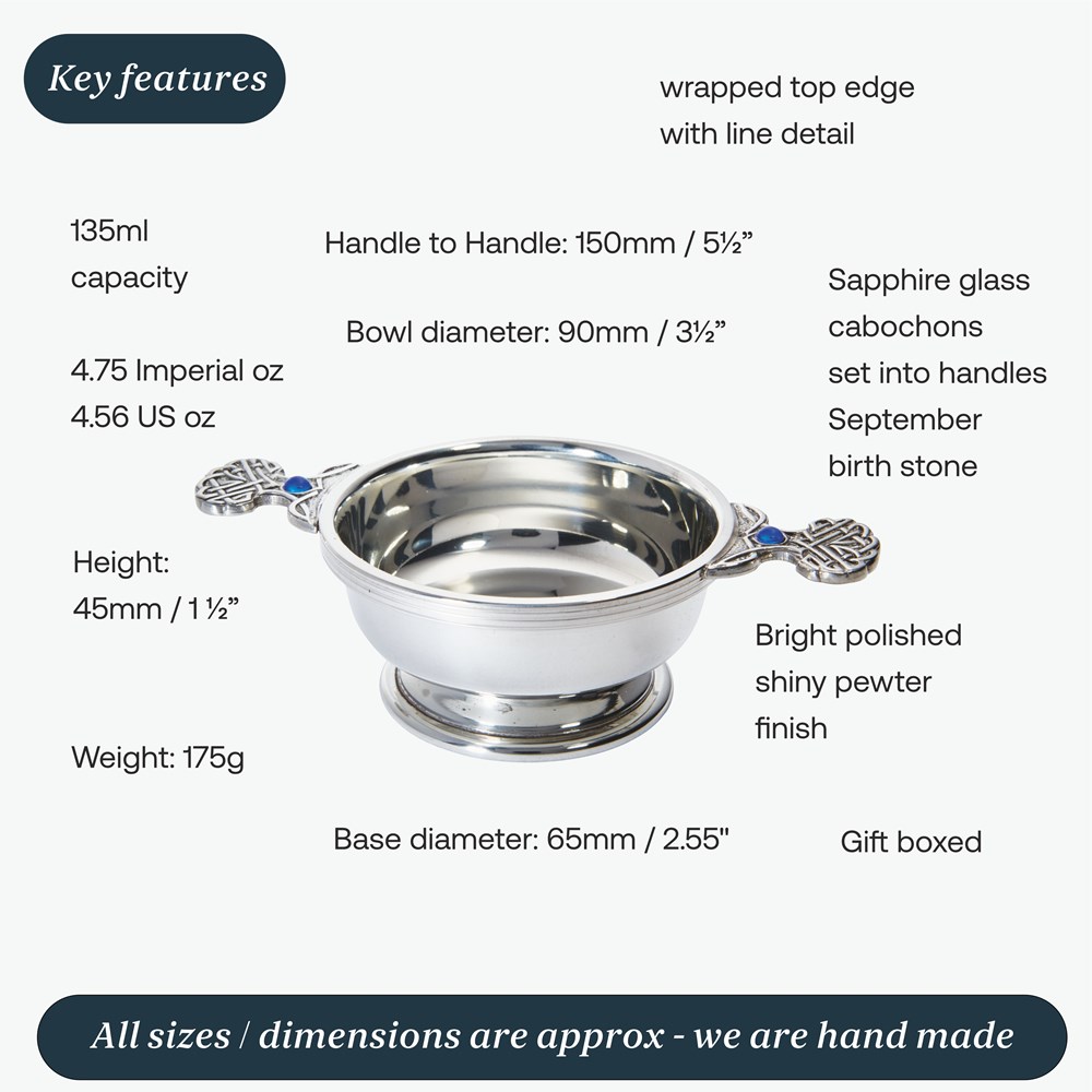 Birthstone Pewter Quaich September With Saphire Stones Birthstone Pewter Quaich September With Saphire Stones