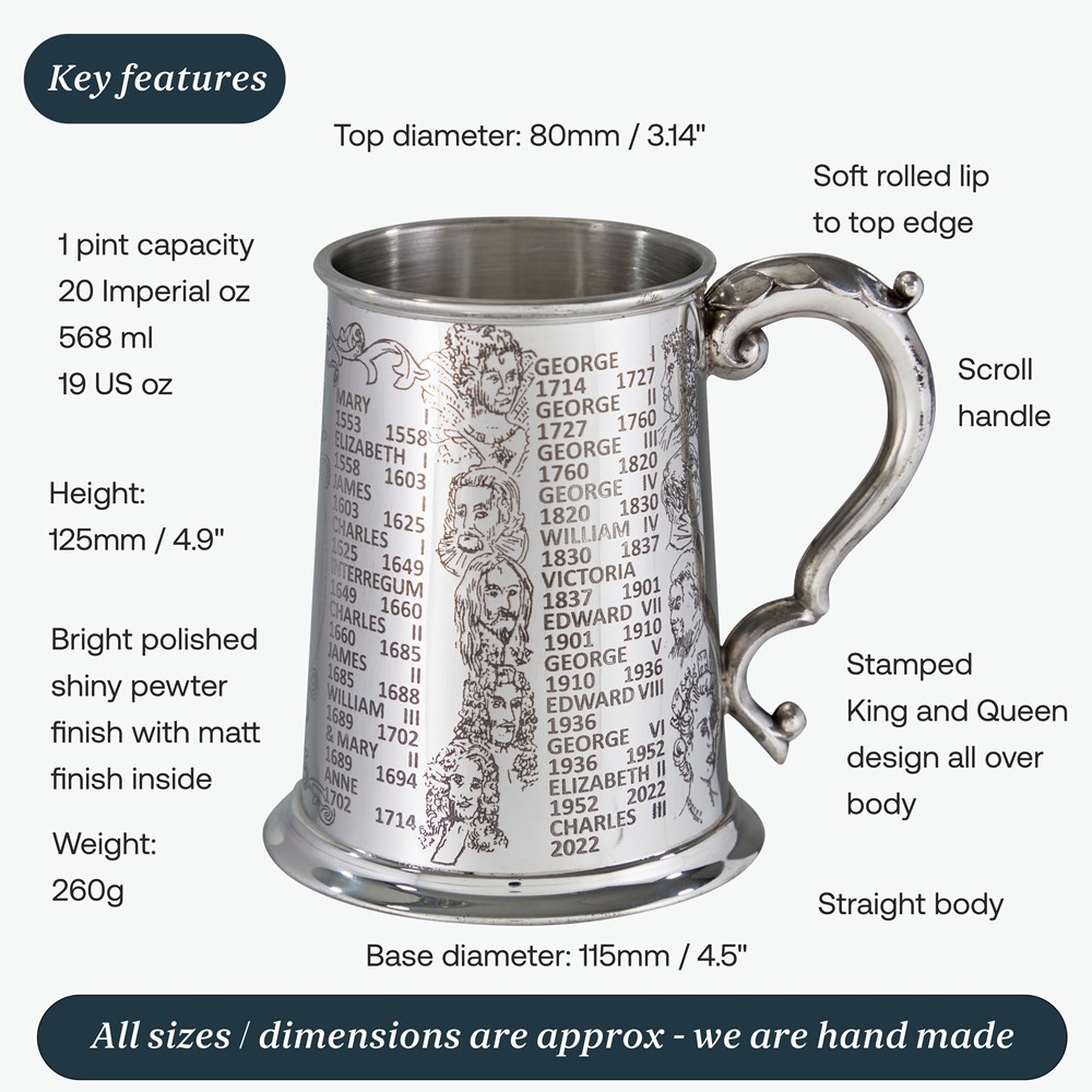 Kings And Queens One Pint Pewter Tankard Kings And Queens One Pint Pewter Tankard