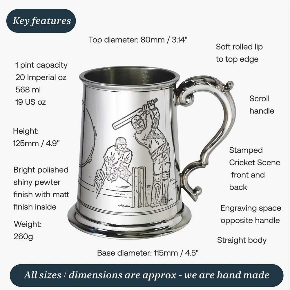 Cricket Scene One Pint Pewter Tankard