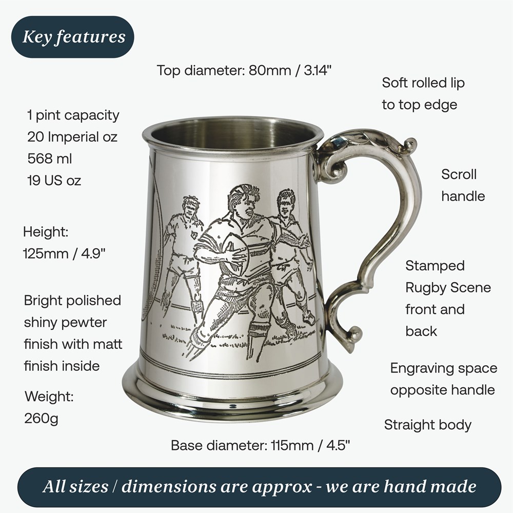Rugby Scene One Pint Pewter Tankard Rugby Scene One Pint Pewter Tankard