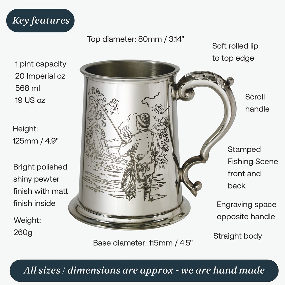 Fishing Scene One Pint Pewter Tankard