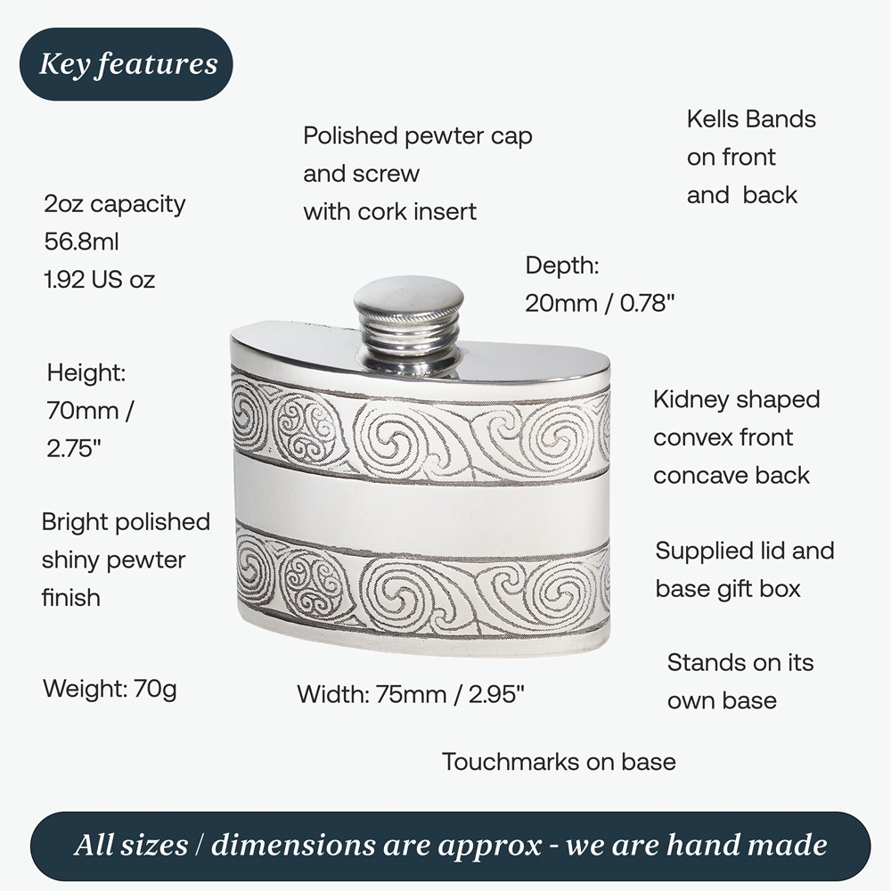 2oz Kells Kidney Pewter Kidney Hip  Flask