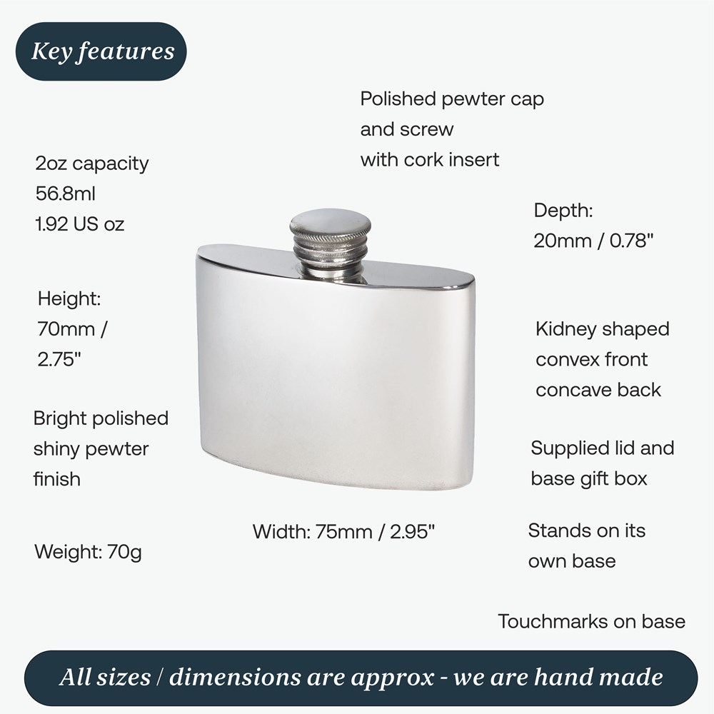 2oz Plain Pewter Kidney Flask