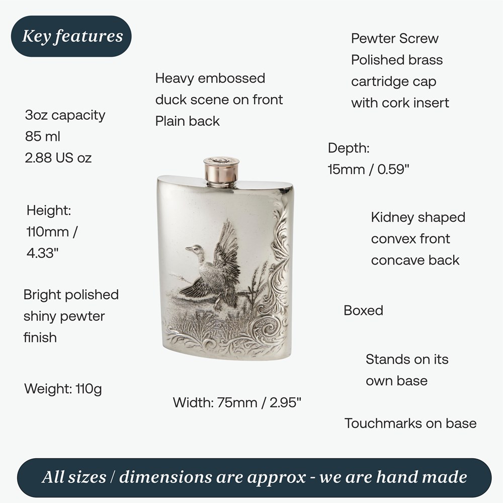 3oz Embossed Mallard Top Pocket Flask
