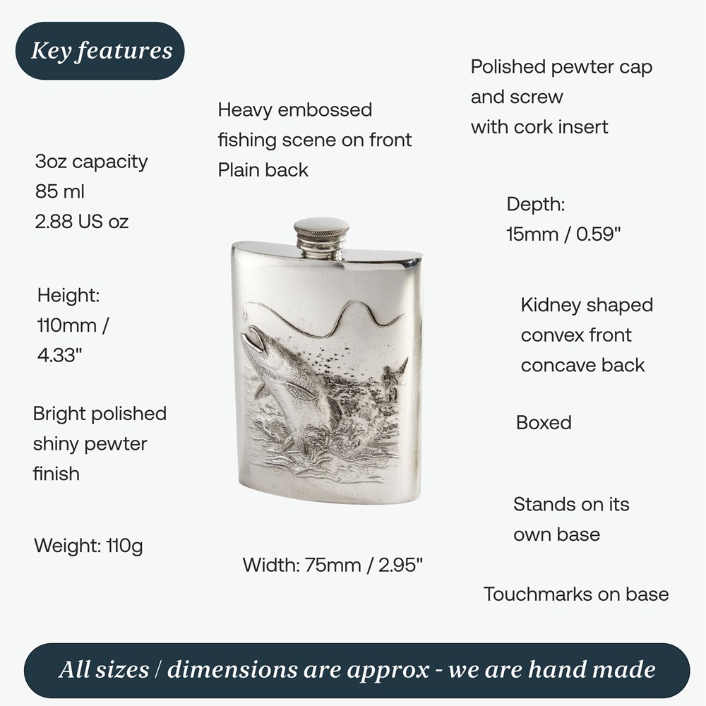 3oz Embossed Fishing Top Pocket Flask 3oz Embossed Fishing Top Pocket Flask
