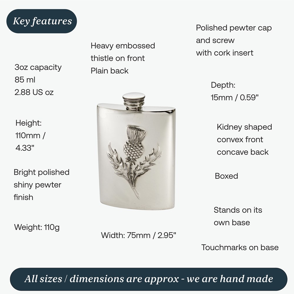 3oz Embossed Thistle Top Pocket Flask