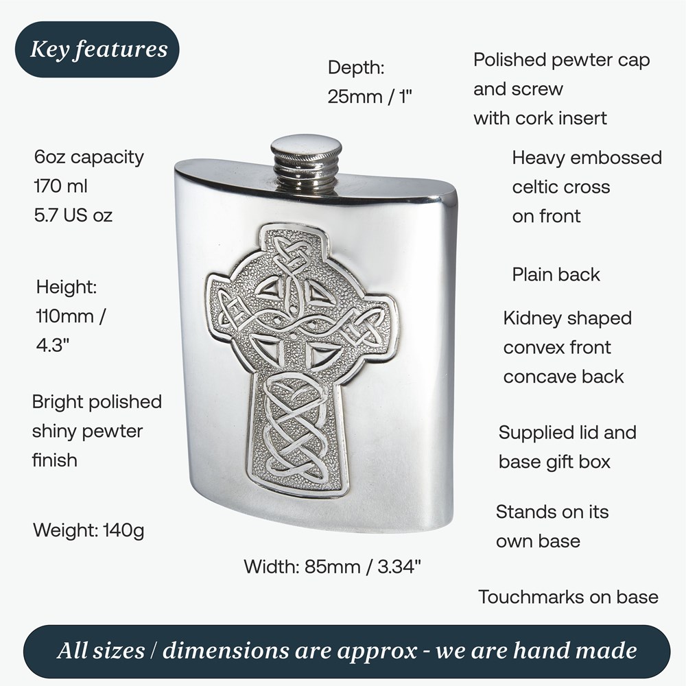 Celtic Cross Embossed Pewter Kidney Flask