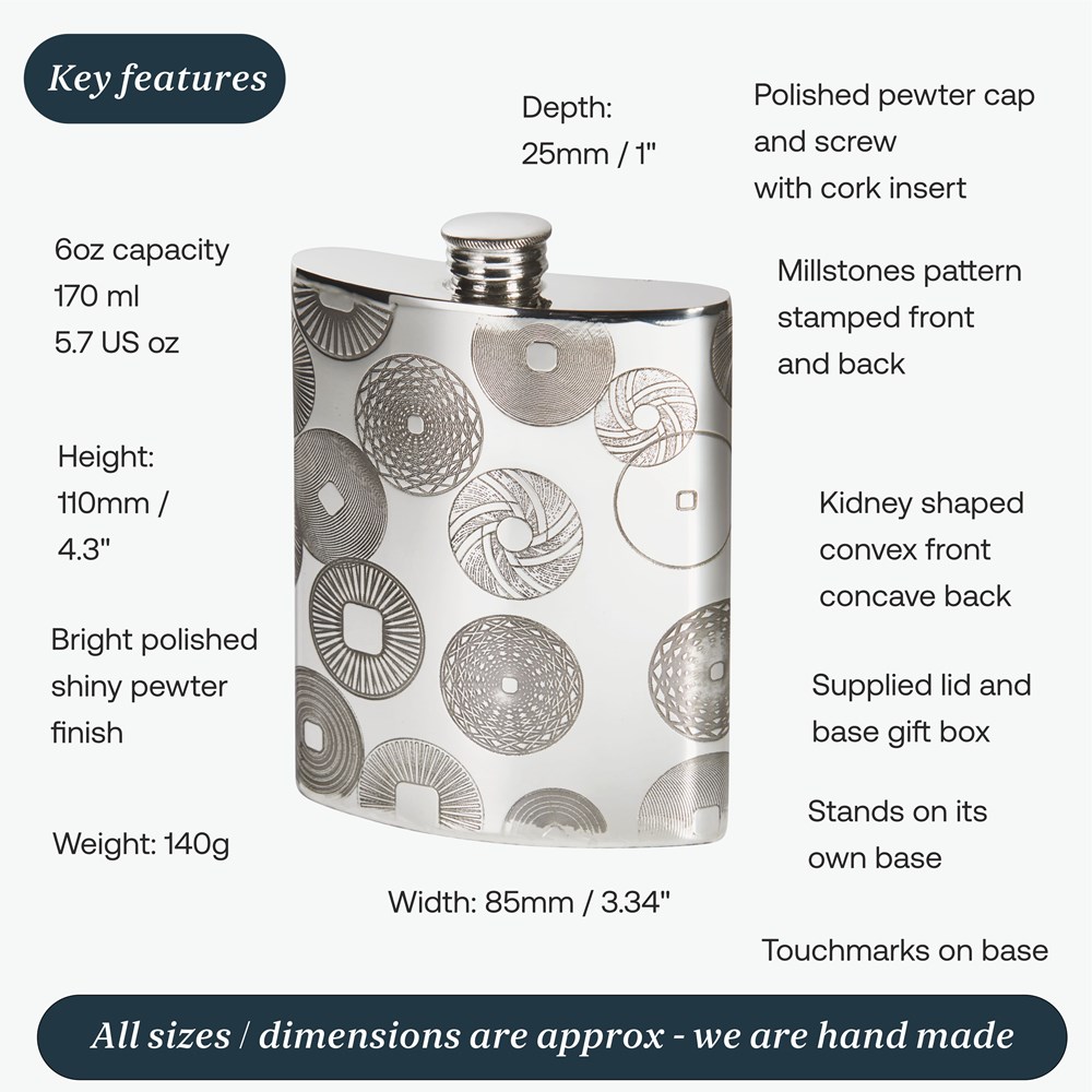 Millstones 6oz Kidney Spirit Hip Flask Millstones 6oz Kidney Spirit Hip Flask
