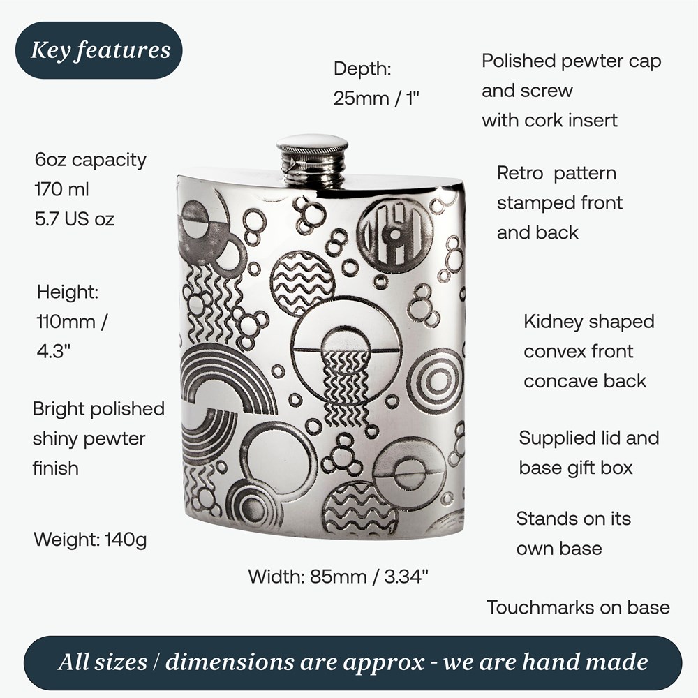 6oz Retro Pewter Kidney Hip Flask