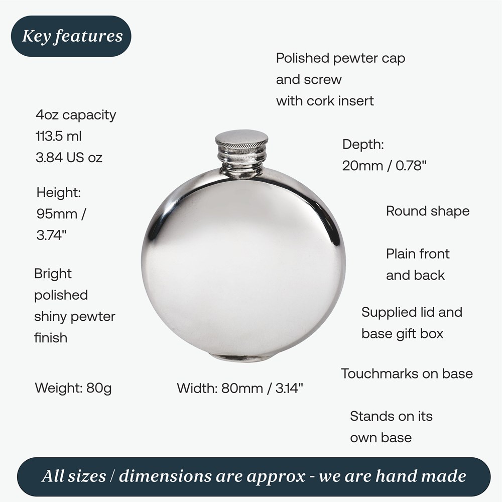4oz Round Plain Pewter Flask