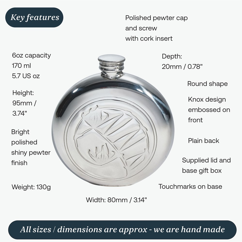 Knox 6oz Round Pewter Flask Knox 6oz Round Pewter Flask
