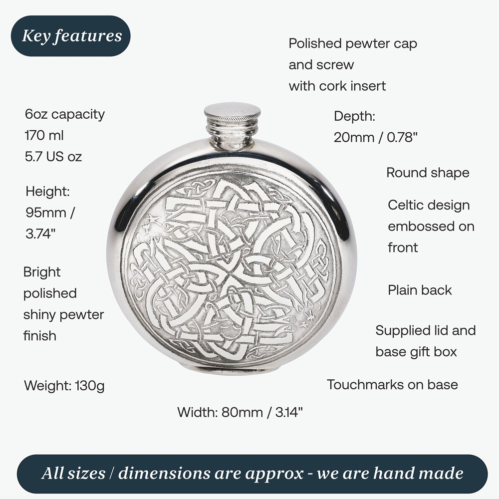 6oz Round Pewter Celtic Flask