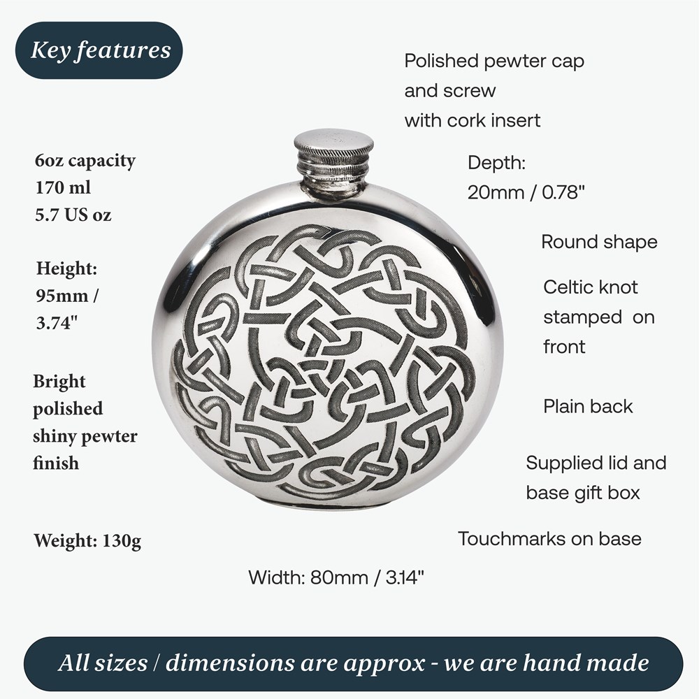 6oz Round Pewter Celtic Knot Flask