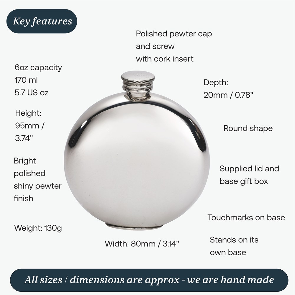 6oz Plain Round Pewter Flask