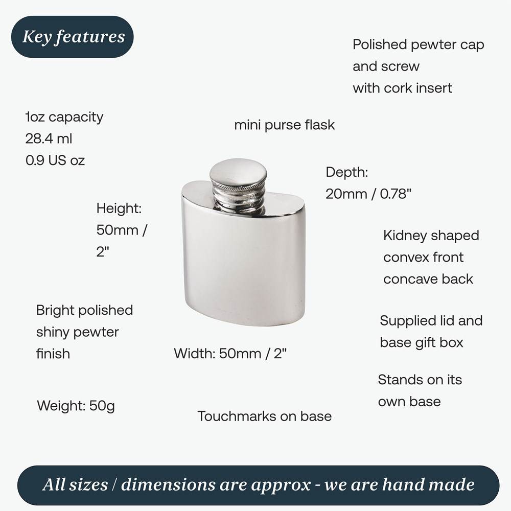 1oz Plain Small Pewter Purse Flask 1oz Plain Small Pewter Purse Flask