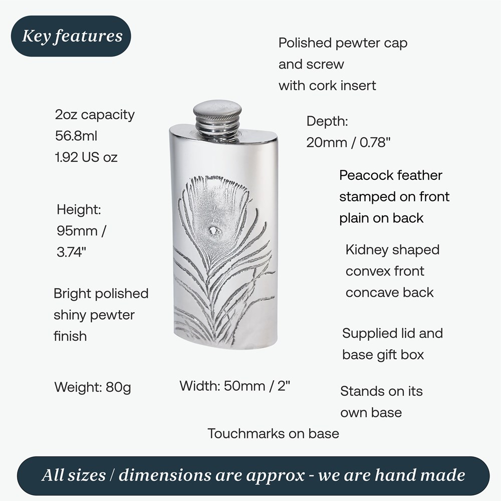2oz Peacock Pewter Purse Flask