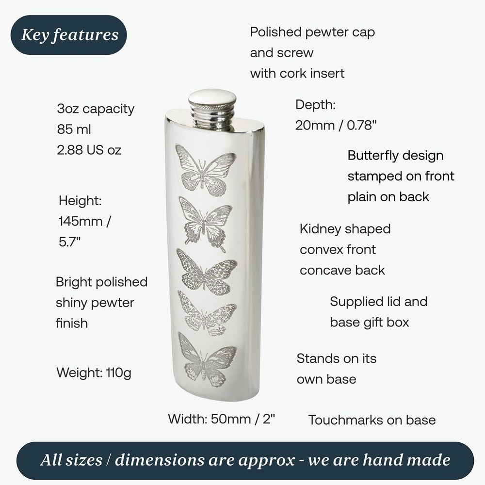 3oz Butterfly Pewter Purse Flask