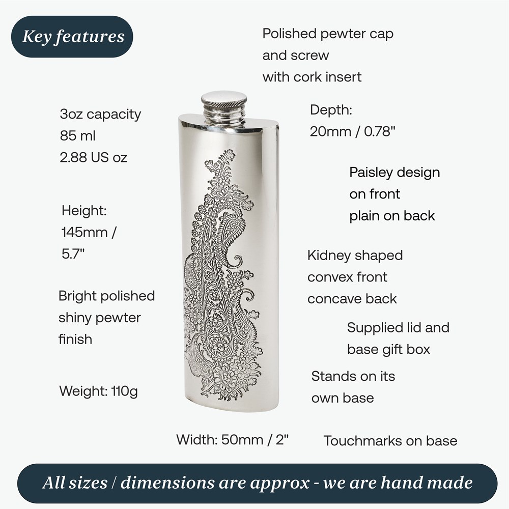 3oz Single Paisley Pewter Purse Flask